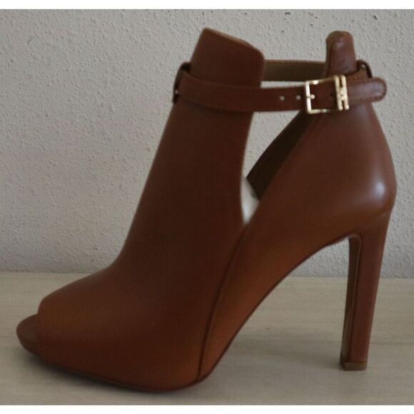 Michael Kors Women's Sz 7M Brown Lawson Open Toe Leather Stiletto Booties - Picture 10 of 12